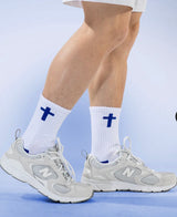 Pathos Socks:" John 3:16" White & Royal Blue