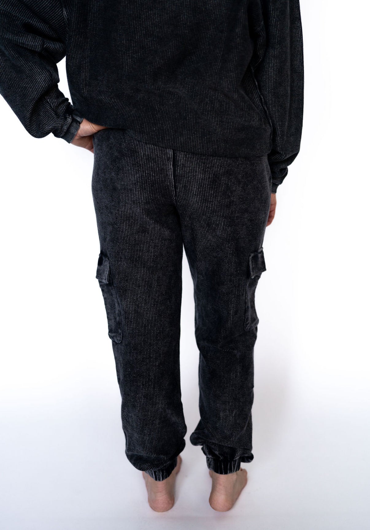 Washed Corded Joggers – Charcoal Black