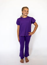 Girl's Scalloped Leggings-Purple