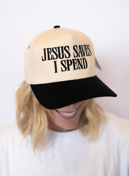 Jesus Saves, I Spend Embroidered Hat