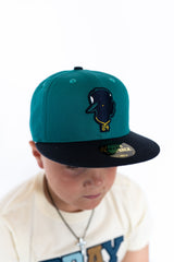 Teal and navy baseball snapback hat with embroidered 24 chain logo graphic streetwear baseball cap
