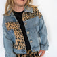 Light wash denim with distressed details for a cool, lived-in vibe

Leopard print patchwork on the front, back, and shoulders

Functional front pockets &amp; button-up closure

Slightly relaxed fit for layering over tees or sweaters

Durable cotton blend for comfort and long-lasting wear

Available in kids sizes 3–8