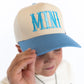 Embroidered “MINI” in bright blue
Cream crown + blue bill = instant cool,,Adjustable snapback
Comfy, lightweight, and kid-approved