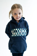 Navy Youth Hooded Sweatshirt with Chenille patch with checkered MARINERS