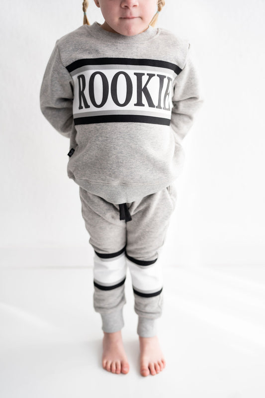 Toodler Rookie Set with Rookie sweatshirt and matching joggers from Olive and Scout. 