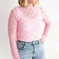 Pink Sheer Bow Detail Mesh Top