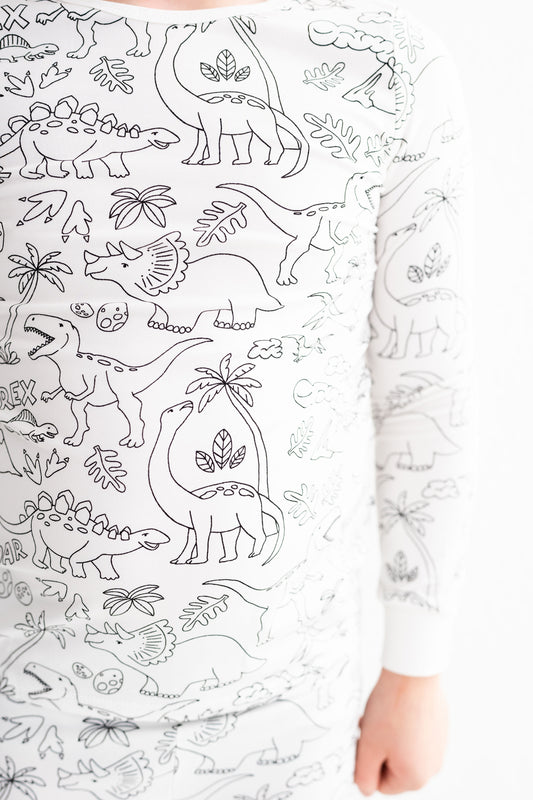 Premium Bamboo material with dinosaur print, color me pajamas with fabric makers