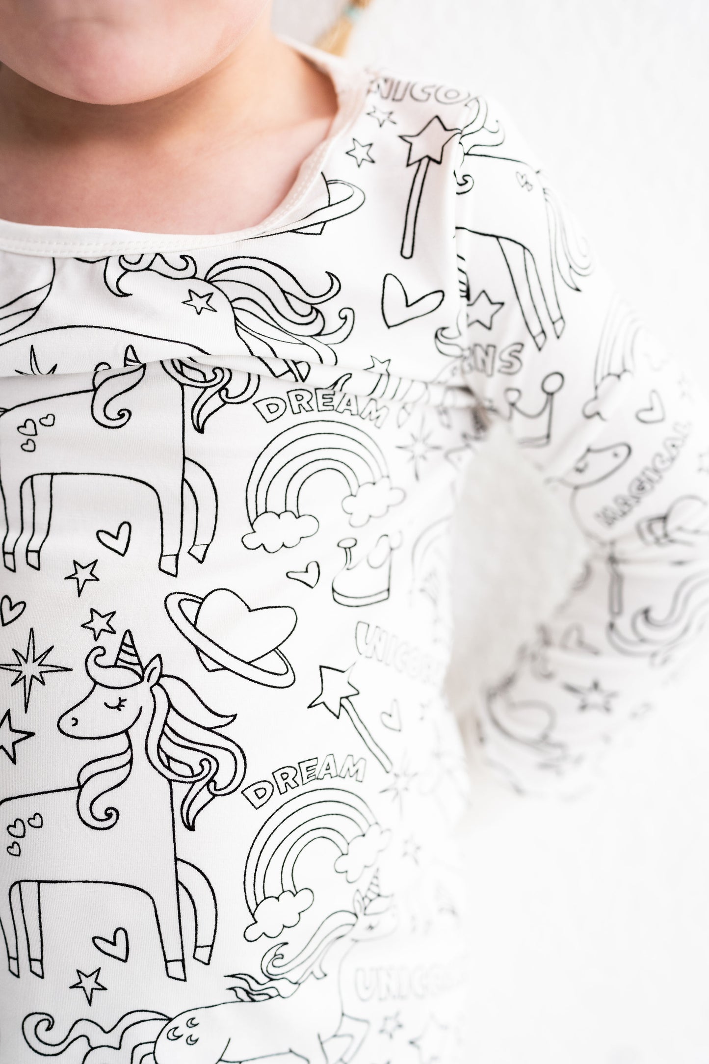Premium Bamboo material with unicorn print, color me pajamas with fabric makers