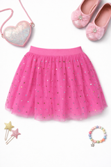 Kids pink glitter rhinestone tutu skirt with soft tulle and elastic waist