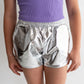 Metallic Silver Youth Shorts, stretchy waistband, lightweight, great for active or casual wear