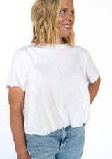 Say hello to your new go-to basic—but make it better. Our white bubble tee is where comfort meets chic. Featuring a relaxed fit with a subtly cinched bubble hem, this top adds just the right touch of structure while keeping things casual. It's the elevated essential your closet didn’t know it needed.

✨ Style it with denim for a laid-back vibe or tuck it into trousers or shorts for that effortless polish.

Details:

Soft, breathable fabric with gentle stretch

Bubble hem for a flattering fit

Crew neckline 