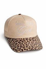 Small Town Girl leopard brim trucker hat for women, tan embroidered snapback baseball cap with leopard hat brim