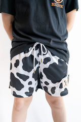 Baseballism Moo Milk Youth Cow Print Diamond Air Mesh Shorts | Youth - Teigan & Co