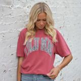 Lulu Mac Houndstooth Adult Crimson Comfort Colors Tee | Women's