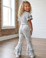 Winter White Camo Denim Double Ruffle Jeans Pants | Toddler & Youth
