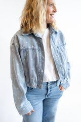 Faded Polka Dot Blue Denim Jacket | Women's - Teigan & Co