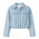 Faded Polka Dot Blue Denim Jacket | Women's - Teigan & Co