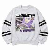 Gameday Couture Washington Huskies Off the Grid Stripe Sleeve Crewneck Sweatshirt | Women's - Teigan & Co