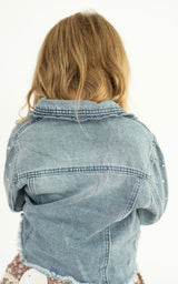 Girls Scallop Pearl Denim Jacket | Youth - Teigan & Co