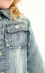 Girls Scallop Pearl Denim Jacket | Youth - Teigan & Co