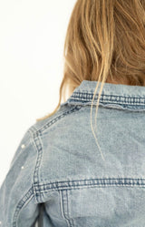Girls Scallop Pearl Denim Jacket | Youth - Teigan & Co