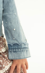 Girls Scallop Pearl Denim Jacket | Youth - Teigan & Co