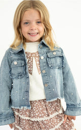 Girls Scallop Pearl Denim Jacket | Youth - Teigan & Co