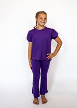 Girl's Scalloped Leggings - Purple - Teigan & Co