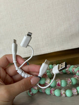 Green + Florals Beaded 4 - in - 1 Charging Cable - Teigan & Co