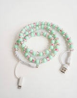 Green + Florals Beaded 4 - in - 1 Charging Cable - Teigan & Co