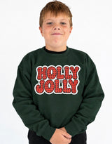 Holly Jolly Boys Chenille Patch Christmas Crewneck | Youth - Teigan & Co