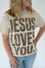 Jesus Loves You Rhinestone Camo Tee - Teigan & Co