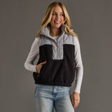 Light Gray & Black Sherpa Vest | Women's - Teigan & Co