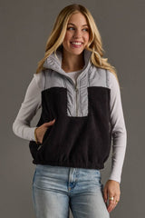 Light Gray & Black Sherpa Vest | Women's - Teigan & Co