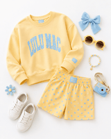 Lulu Mac Butter/Light Blue Polka Dot Crewneck | Youth - Teigan & Co