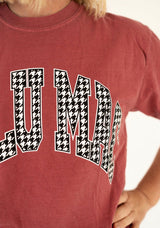 Lulu Mac Houndstooth Adult Crimson Comfort Colors Tee | Women's - Teigan & Co