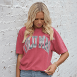 Lulu Mac Houndstooth Adult Crimson Comfort Colors Tee | Women's - Teigan & Co