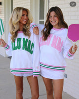 Lulu Mac White/Pink Social Club Crewneck - Teigan & Co
