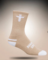 Pathos Socks: “Amazing Grace" Tan with White - Teigan & Co