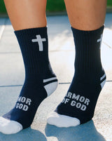 Pathos Socks: “Armor of God” Navy Blue and White - Teigan & Co