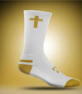 Pathos Socks: “Philippians 4:13 White and Gold - Teigan & Co