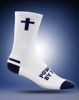 Pathos Socks: “ Powered by Faith” White and Navy Blue - Teigan & Co
