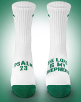 Pathos Socks: “The Lord is my Shepherd Psalm 23 : White & Green - Teigan & Co