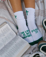 Pathos Socks: “The Lord is my Shepherd Psalm 23 : White & Green - Teigan & Co