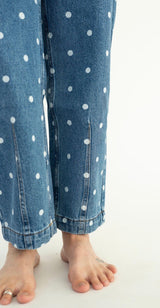 Peach Love California Polka Dot Twill Denim Barrel Pants | Women's - Teigan & Co