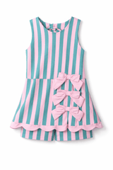 Pink & Green Stripped Bow Athletic Dress Set | Toddler & Youth - Teigan & Co