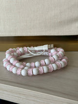 Pink + White Checkered Beaded 4 - in - 1 Charging Cable - Teigan & Co