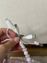 Pink + White Checkered Beaded 4 - in - 1 Charging Cable - Teigan & Co