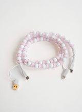 Pink + White Checkered Beaded 4 - in - 1 Charging Cable - Teigan & Co