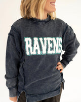 Ravens Patch Acid Washed Exposed Seam Sweatshirt - Teigan & Co